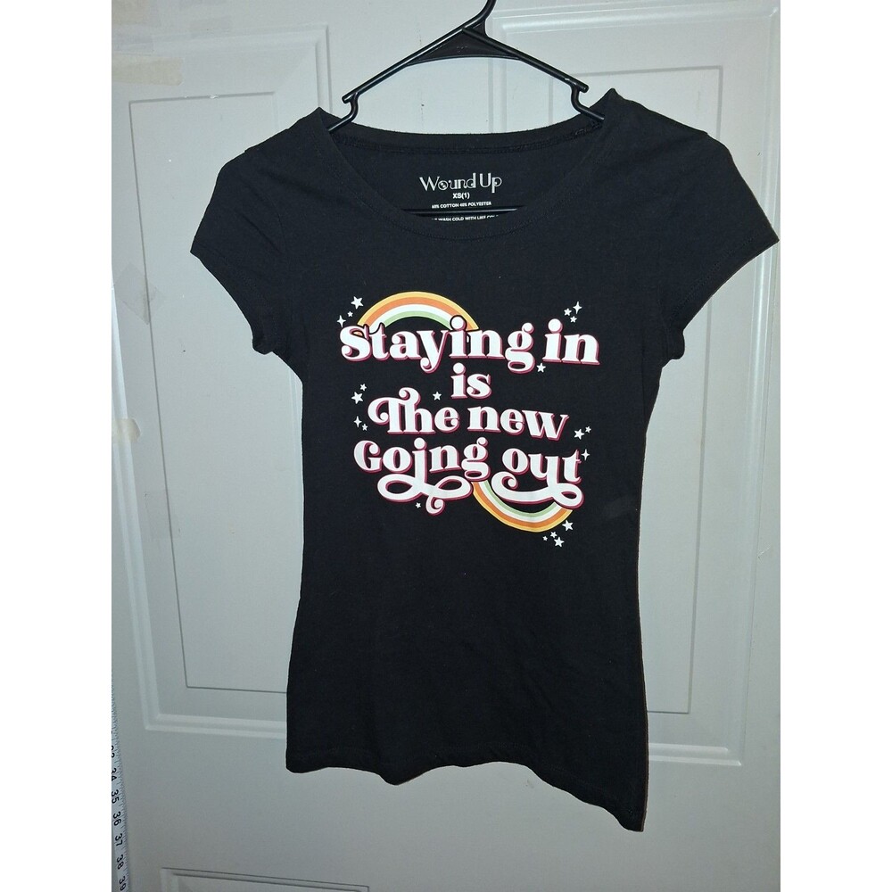 Wound Up Staying In Is The New Going Out Graphic T-Shirt Black XS